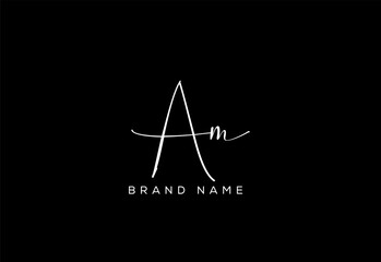 AM letter beauty cursive handwriting logo.