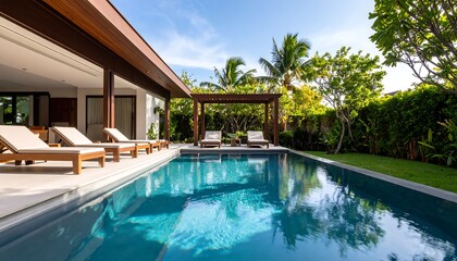 Modern pool house with outdoor lounge