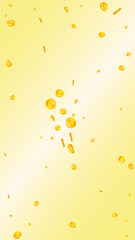 Swiss franc coins falling. Gold scattered CHF