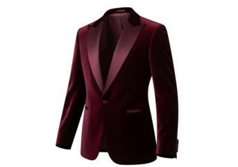 Burgundy Velvet Blazer with Satin Lapel on White Background.