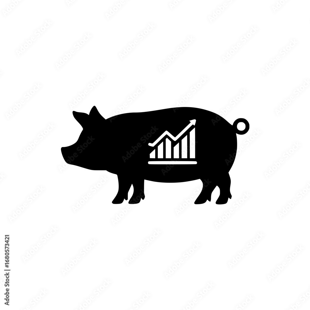 Poster vector pig with ascending bar chart indicating business performance and data analysis