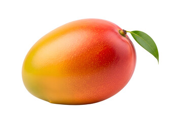 Ripe Mango with Leaf on White Background.