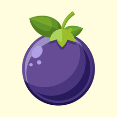 Cartoon illustration of a fresh and ripe mangosteen fruit with green leaves