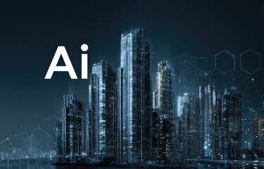 AI cityscape at night, overlaid with digital network