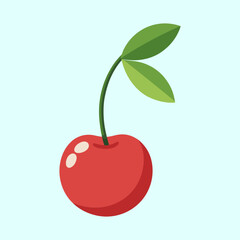 Delightful cartoon cherry with stem and leaves on a pastel background