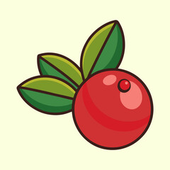 Cartoon image of a single lingonberry with three leaves attached to stem