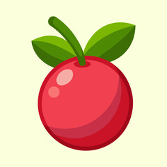 Stylized Red Cherry Illustration with Green Stem and Leaves on Plain Background