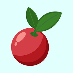 Illustration of a Vibrant Red Cherry with Lush Green Leaves Attached