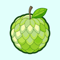 Illustration of a Vibrant and Fresh Sugar Apple with a Detailed Leaf