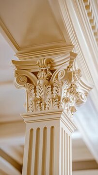 Close Up View of an Ornate Cream Column with Intricate Capital Details