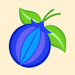 Stylized Blueberry Illustration with Blue Fruit and Green Leaves on Light Background