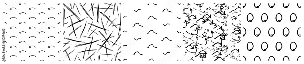 Poster set of seamless patterns with scribble smears
