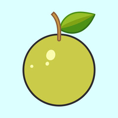 A simple, outlined green fruit illustration on a light blue background