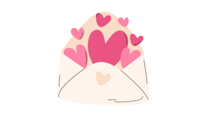 Sending a heartfelt message of love and romance, symbolized by a charming envelope overflowing with pink hearts, isolated illustration