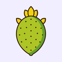 Stylized Prickly Pear Cactus Illustration with Yellow Flowers and Brown Spines