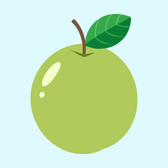 Illustration of a vibrant green apple with a stem and leaf