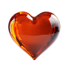 Luminous amber heart glows against a dark backdrop symbolizing love passion and warmth with its transparent and reflective surface texture on transparent background