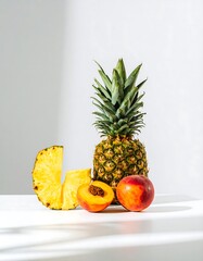 Fresh pineapple and peach still life