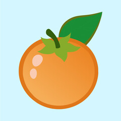Cartoon tangerine with a leaf set against a light blue background