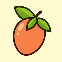 Stylized Cartoon Apricot Illustration with Leaves on a Light Yellow Background
