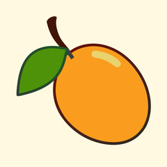 Stylized Apricot with Leaf and Stem on a Light Yellow Background