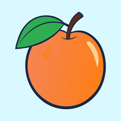 Illustration of a Vibrant Orange with Leaf and Stem on Light Background