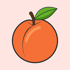 Illustration of a Ripe Peach with Stem and Leaf Against Pale Background