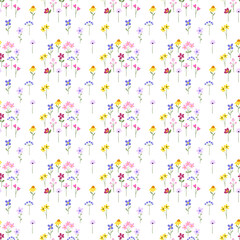 Seamless floral pattern minimalist repeating background with watercolor flowers. Fabric wallpaper print texture. Perfectly for backdrop, wrapped paper, linen.
