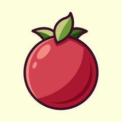 Illustration of a ripe red berry with green leaves on top isolated