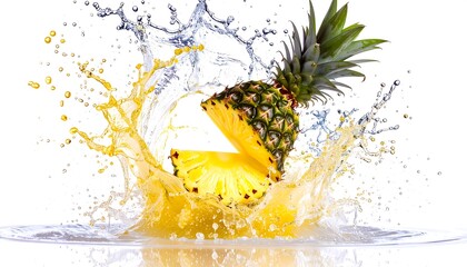 Fresh pineapple in water splashes
