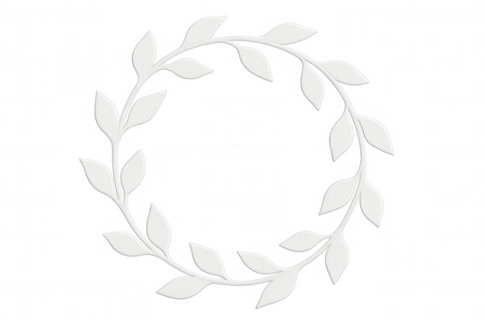 White laurel wreath forming a circle on a transparent background, ideal for decorative purposes