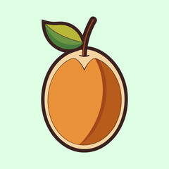 Stylized illustration of an orange with a leaf, simple and clean design