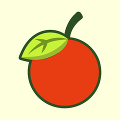 Stylized Simple Orange Fruit Illustration with Leaf and Stem on Cream