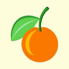 Cartoon Orange Fruit with Green Leaf and Stem Against a Light Background