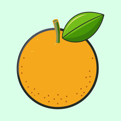 Illustration of a vibrant orange with a green leaf, on light background