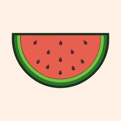 Stylized slice of watermelon with seeds on a light cream background