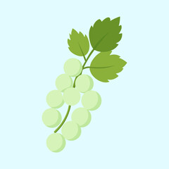 Simple stylized drawing of a bunch of green grapes with green leaves