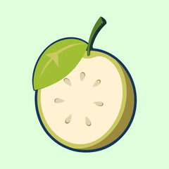 Minimalist style illustration of a cross section of a guava fruit