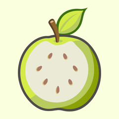 Illustration of a crosssection of a green apple fruit with seeds
