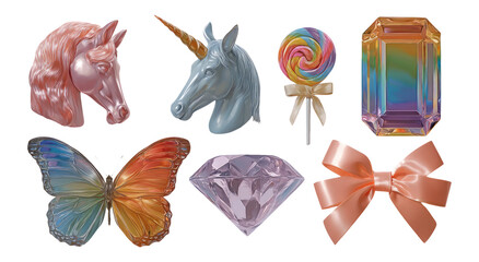 Colorful Clipart Collection of Fantasy Objects on Transparent Background