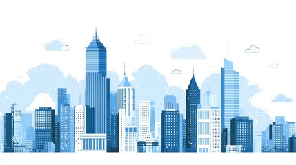 Obraz premium Stylized city skyline in cool blues and whites