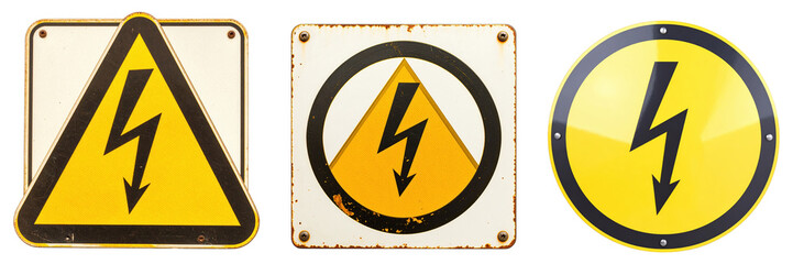 Warning Signs: A collection of hazard symbols depicting electricity, highlighting the caution and safety measures required in electrical environments.