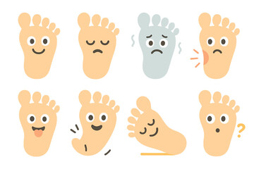 Obraz premium Foot Expressions Grid. Flat vector mini-illustrations foot expressions in colors children's illustrations: happy foot, tired foot,