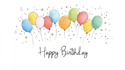 Colorful balloons, confetti, and "Happy Birthday" greeting