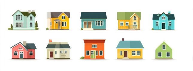 Colorful illustrated houses in various styles