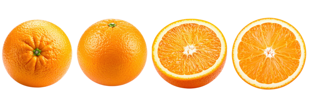 Orange Fruit Display: A vibrant sequence of whole and sliced oranges showcases the refreshing allure of citrus, a tempting visual feast for health-conscious audiences.