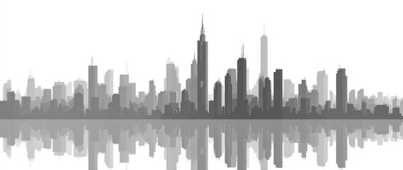 Fototapeta premium Monochrome cityscape skyline reflected on water