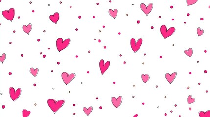 Pink hearts and dots on white background