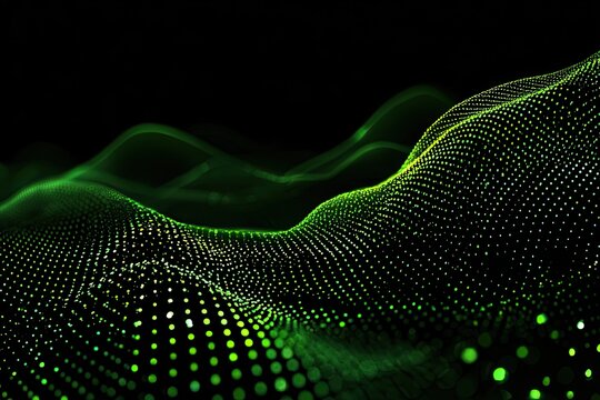 Abstract wavy design of glowing green dots on a black background - Powered by Adobe
