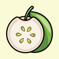 Illustration of a sliced guava fruit showing its seeds and vibrant colors